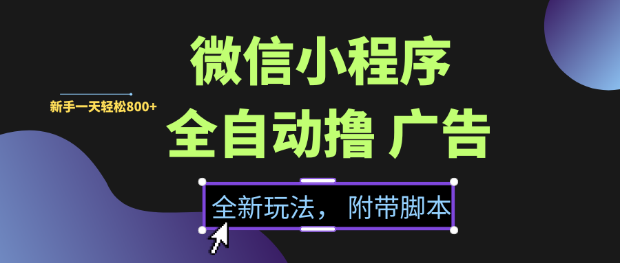 微信小程序挂机撸广告，全新玩法，新手一天轻松800+【附带脚本】-91集赚创业网