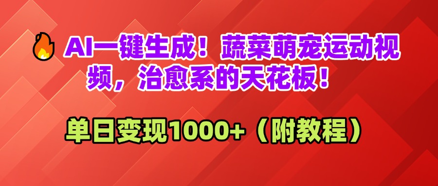 AI一键生成！蔬菜萌宠运动视频，治愈系的天花板！单日变现1000+（附教程）-91集赚创业网