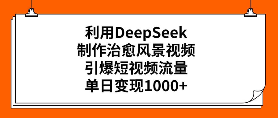 利用DeepSeek，制作治愈风景视频，引爆短视频流量，单日变现1000+-91集赚创业网