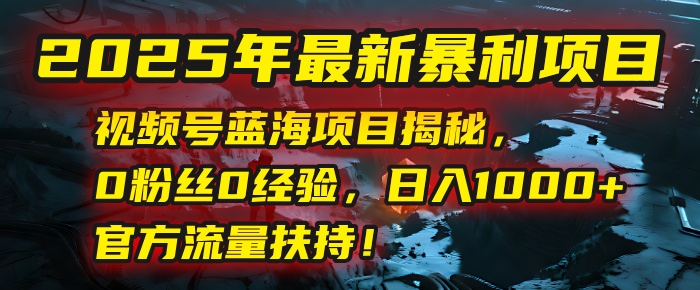 2025年最新暴利项目：视频号蓝海项目揭秘，0粉丝0经验，日入1000+，官方流量扶持！-91集赚创业网