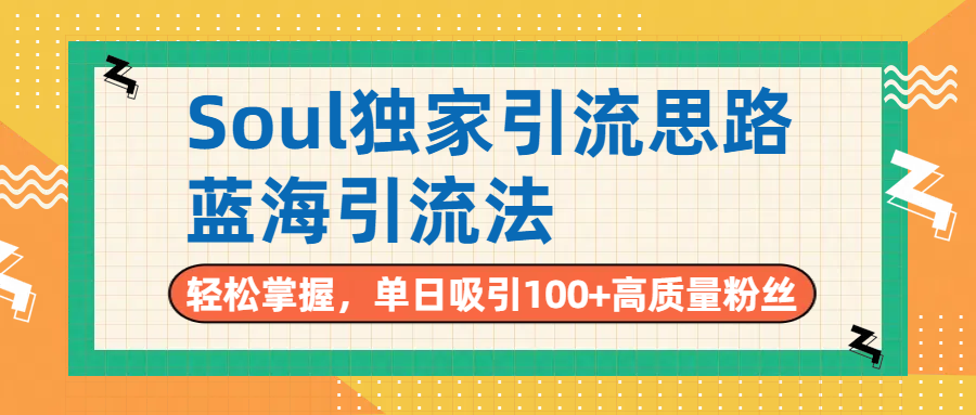 Soul独家引流思路，单日吸引100+高质量粉丝，蓝海引流法，轻松掌握-91集赚创业网
