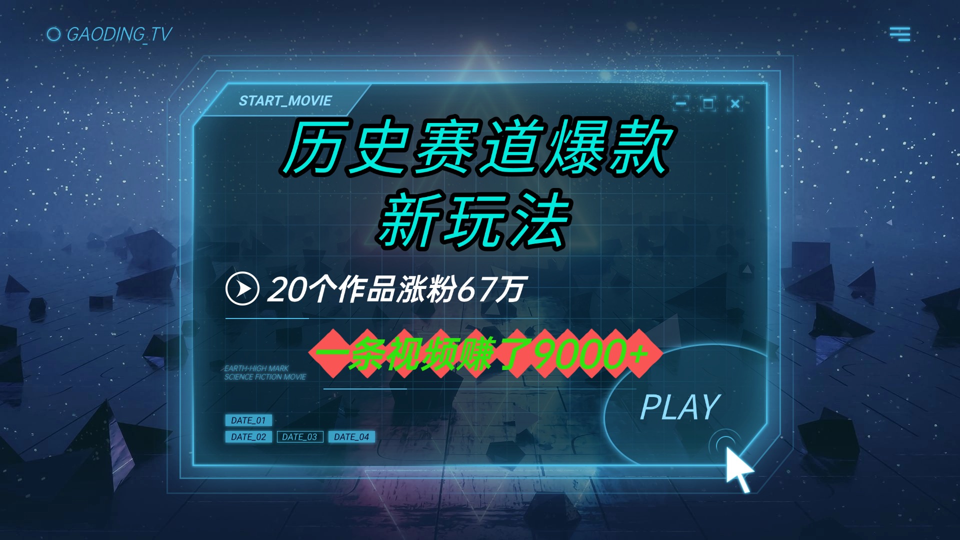 20个作品涨粉67万,一条视频赚了9000+,历史赛道爆款新玩法-91集赚创业网