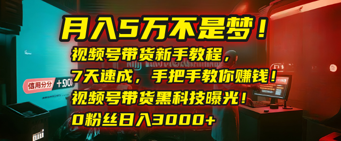 月入5万不是梦！视频号带货新手教程，7天速成，手把手教你赚钱！视频号带货黑科技曝光！0粉丝日入3000+-91集赚创业网