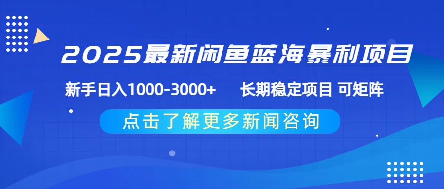 2025最新闲鱼蓝海暴利项目 ，新手日入1000-3000+ 长期稳定项目 可矩阵-91集赚创业网