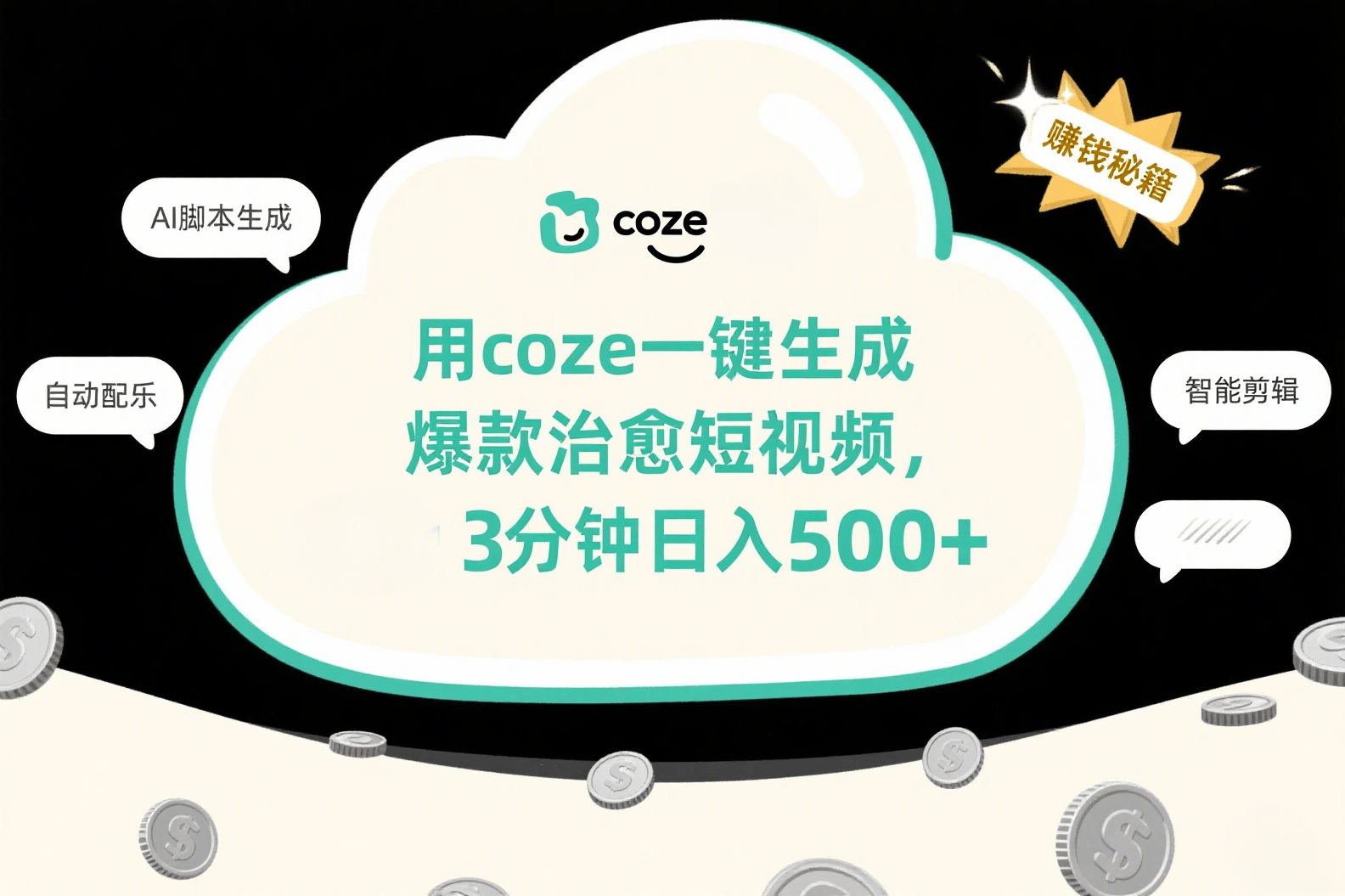 用coze一键生成爆款治愈短视频，3分钟日入500+-91集赚创业网