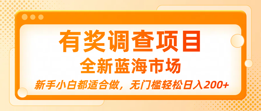 有奖调查项目，全新蓝海市场，新手小白都适合做，无门槛轻松日入200+-91集赚创业网