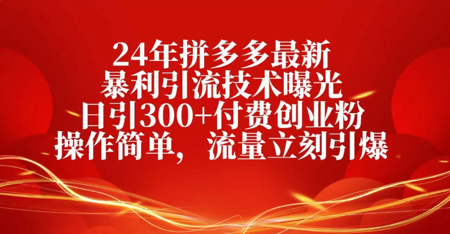 25年拼多多最新暴利引流技术曝光、日引300+付费创业粉操作简单，流量立刻引爆-91集赚创业网