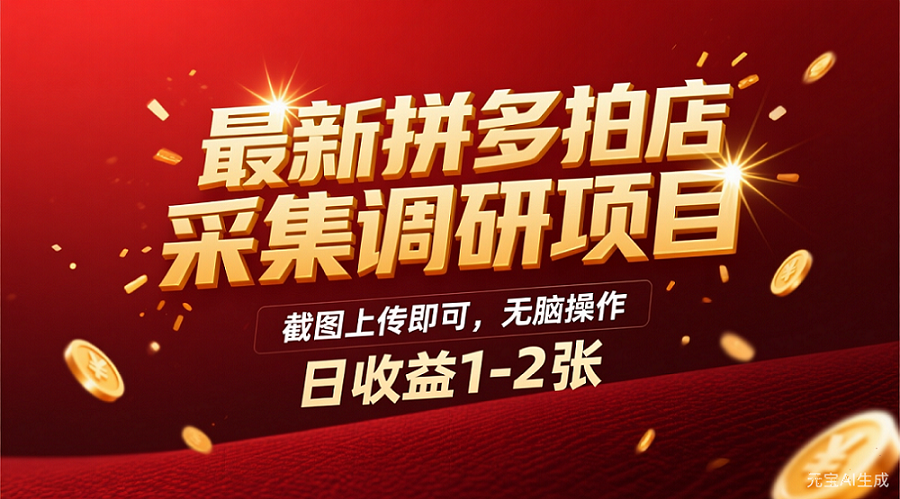 最新拼多多拍店采集调研项目，截图上传即可，无脑操作，日收益1-2张-91集赚创业网