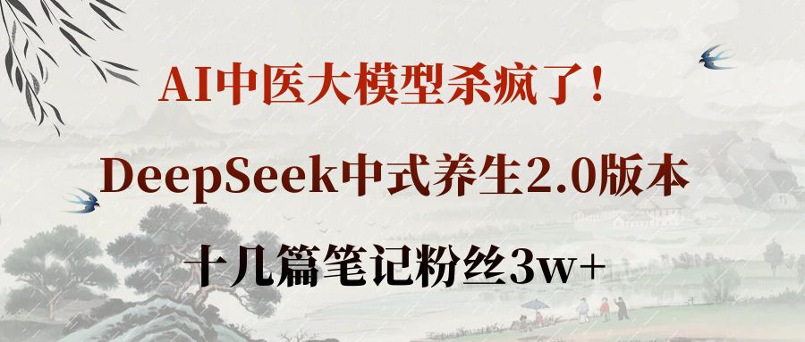 AI中医大模型杀疯了!DeepSeek中式养生2.0版本,十几篇笔记粉丝3w+-91集赚创业网