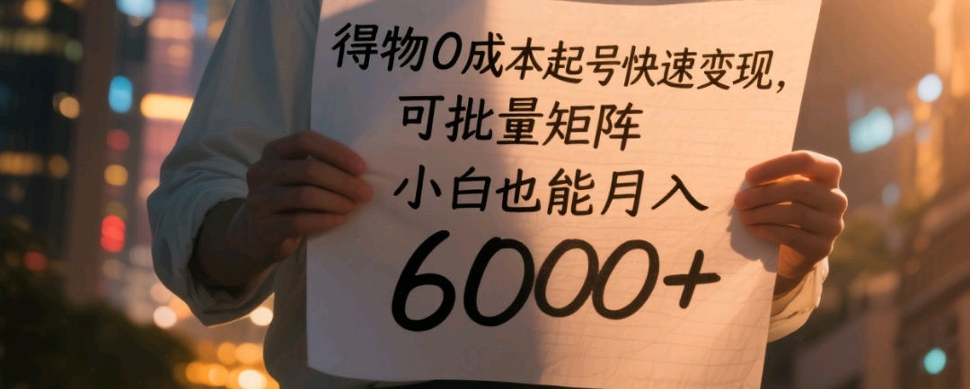 得物0成本起号快速变现,可批量矩阵,小白也能月入6000+-91集赚创业网