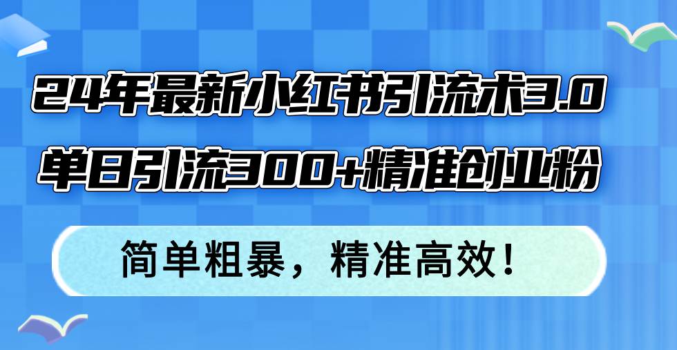 24年最新小红书引流术3.0,单日引流300+精准创业粉,简单粗暴,精准高效!-91集赚创业网