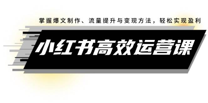 小红书高效运营课：掌握爆文制作、流量提升与变现方法，轻松实现盈利-91集赚创业网